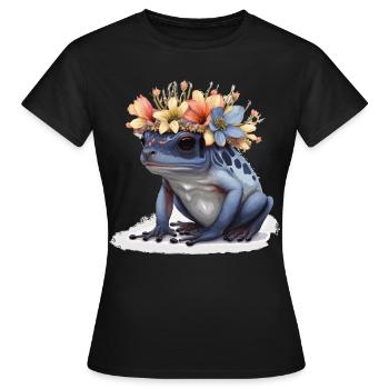 Cute Poison Dart Frog Flower Crown Amphibian Lover - Frauen T-Shirt - Schwarz - Vorne - AI Model Female 172 dark (172cm)