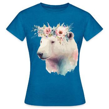 Mignon Ours Polaire Fleur Couronne Animal Lovers - T-shirt Femme - bleu saphir antique chiné - Devant - AI Model Female 172 dark (172cm)