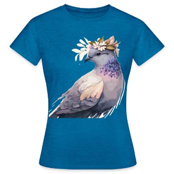 Cute Pigeon Dove Bird Flower Crown Pet Birds - Frauen T-Shirt - Antikblaues Saphir meliert - Vorne - AI Model Female 172 dark (172cm)