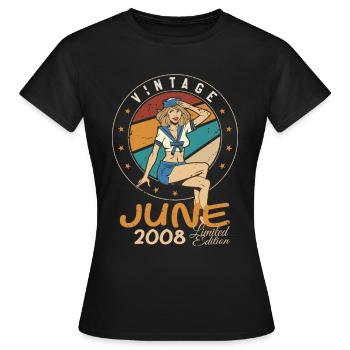 Millésime 2008 - Né En Juin 2008 - T-shirt Femme - noir - Devant - AI Model Female 172 dark (172cm)