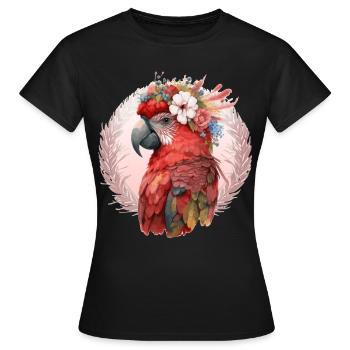 Rouge Écarlate Ara Fleur Couronne Perroquet Aquarelle B - T-shirt Femme - noir - Devant - AI Model Female 172 dark (172cm)