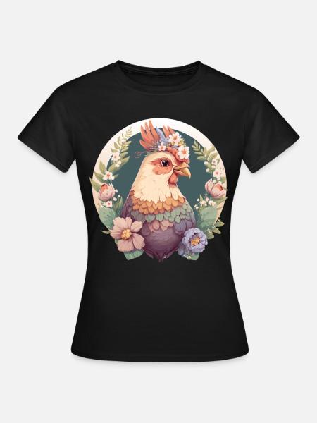 Cottagecore Mignon animal de compagnie Poulet Animal de ferme - T-shirt Femme - noir