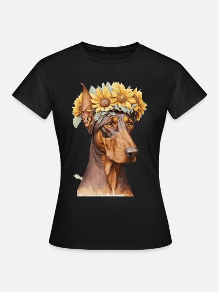 Leuke Dobermann Zonnebloem Hond Ras Huisdier Puppy - Vrouwen T-shirt - zwart