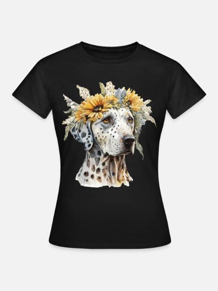 Cute Dalmatian Sunflower Dog Breed Pet Puppy - Frauen T-Shirt - Schwarz