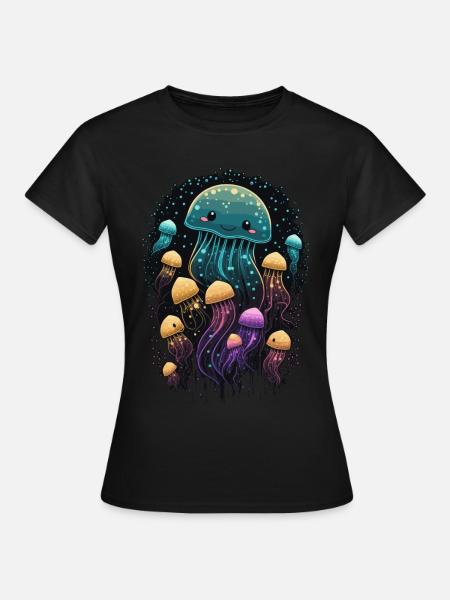 Cute Cartoon Jellyfish Sea Ocean Lover - Frauen T-Shirt - Schwarz