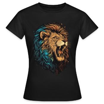 Lion Wild Cat Portrait Wildlife Lover - Frauen T-Shirt - Schwarz - Vorne - AI Model Female 172 dark (172cm)