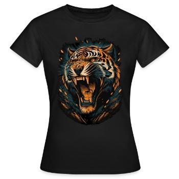 Tiger Wild Cat Portrait Wildlife Lover - Frauen T-Shirt - Schwarz - Vorne - AI Model Female 172 dark (172cm)