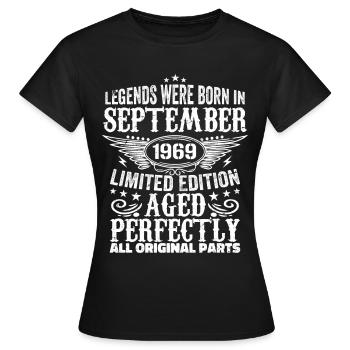 Septembre 1969 Anniversaire Septembre 1969 Septembre - T-shirt Femme - noir - Devant - AI Model Female 172 dark (172cm)