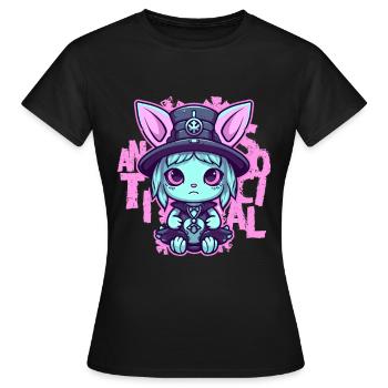 Antisocial Kawaii Pastel Goth Cat Gothic Menhera - Frauen T-Shirt - Schwarz - Vorne - AI Model Female 172 dark (172cm)