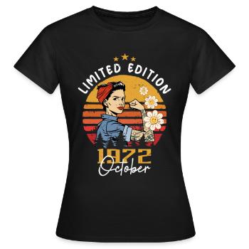 Octobre 1972 Naissance | Octobre 1972 - T-shirt Femme - noir - Devant - AI Model Female 172 dark (172cm)