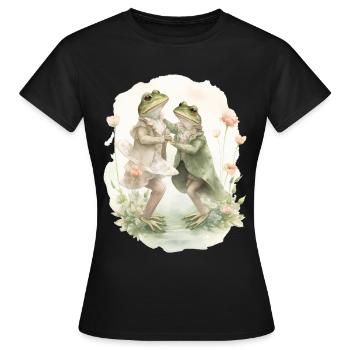 Cute Couple Dancing Frog Cottagecore Aesthetic Gob - Frauen T-Shirt - Schwarz - Vorne - AI Model Female 172 dark (172cm)