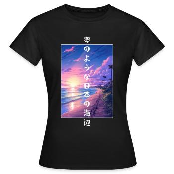 Vintage Dreamy Beach Japanese Lo Fi Aesthetic Beac - Frauen T-Shirt - Schwarz - Vorne - AI Model Female 172 dark (172cm)