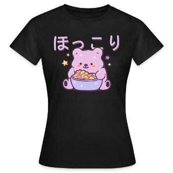 Cute Bear Eating Cereal Japanese Kanji Kawaii Aest - Frauen T-Shirt - Schwarz - Vorne - AI Model Female 172 dark (172cm)