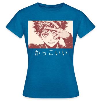 Japanese Anime Boy Anime Guy Kpop Singer Manga Yao - Frauen T-Shirt - Antikblaues Saphir meliert - Vorne - AI Model Female 172 dark (172cm)