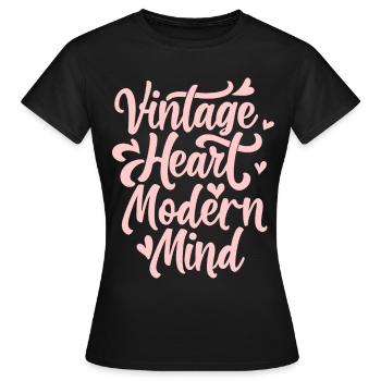 Vintage Heart Modern Mind Kawaii Groovy Retro Aest - Frauen T-Shirt - Schwarz - Vorne - AI Model Female 172 dark (172cm)