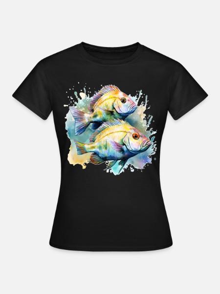 Watercolor Cichlid Breeder Aquarium Keeper Fish Lo - Frauen T-Shirt - Schwarz