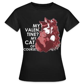My Valentine Cat Goth Girl Harajuku Emo Anime Aest - Frauen T-Shirt - Schwarz - Vorne - AI Model Female 172 dark (172cm)