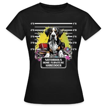Greater Swiss Mountain Dog Funny Prisoner Mug Shot - Frauen T-Shirt - Schwarz - Vorne - AI Model Female 172 dark (172cm)