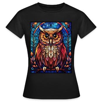 Stained Glass Owl Geometric Mosaic Vintage Birding - Frauen T-Shirt - Schwarz - Vorne - AI Model Female 172 dark (172cm)