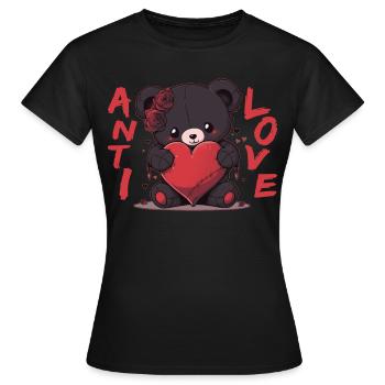Anti Love Dark Teddy Bear With Heart Emo Valentine - Frauen T-Shirt - Schwarz - Vorne - AI Model Female 172 dark (172cm)