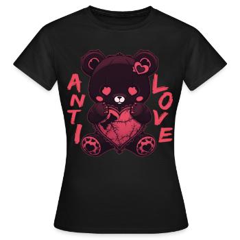 Anti Love Black Teddy Bear With Heart Cute Goth - Frauen T-Shirt - Schwarz - Vorne - AI Model Female 172 dark (172cm)