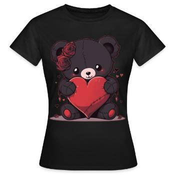 Goth Teddy Bear With Heart Emo Valentines Day Cree - Frauen T-Shirt - Schwarz - Vorne - AI Model Female 172 dark (172cm)