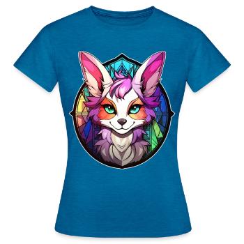 Colorful Anime Fox Furry Fandom Fursona Fursuit Pr - Frauen T-Shirt - Antikblaues Saphir meliert - Vorne - AI Model Female 172 dark (172cm)