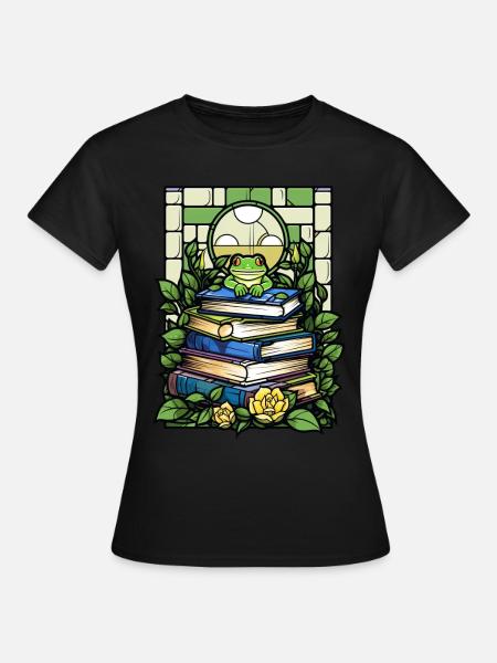 Cute Frog Bookish Bookworm Stained Glass Cottageco - Frauen T-Shirt - Schwarz