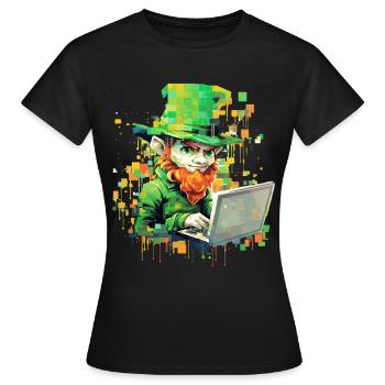 Coder Leprechaun St Patrick's Day Binary Programme - Frauen T-Shirt - Schwarz - Vorne - AI Model Female 172 dark (172cm)