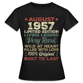 August 1957 - Geschenkidee Für August 1957 - 1957 - Frauen T-Shirt - Schwarz - Vorne - AI Model Female 172 dark (172cm)