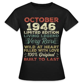 1946 October 1946 birthday October 1946 Original - Women's T-Shirt - black - Front - AI Model Female 172 dark (172cm)
