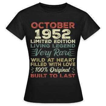 1952 Oktober 1952 Geburtstag Oktober 1952 Original - Frauen T-Shirt - Schwarz - Vorne - AI Model Female 172 dark (172cm)
