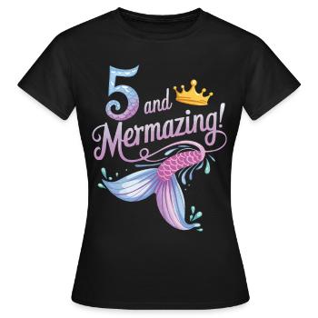 Fille Sirène 5 ans pour l’anniversaire - T-shirt Femme - noir - Devant - AI Model Female 172 dark (172cm)