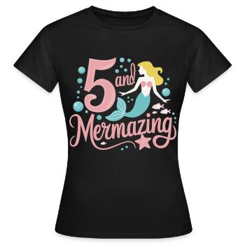 Fille Sirène 5 ans pour l’anniversaire - T-shirt Femme - noir - Devant - AI Model Female 172 dark (172cm)