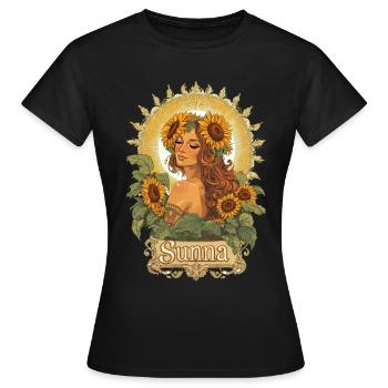 Sunna Déesse nordique Boho Tournesol Solstice d’été - T-shirt Femme - noir - Devant - AI Model Female 172 dark (172cm)