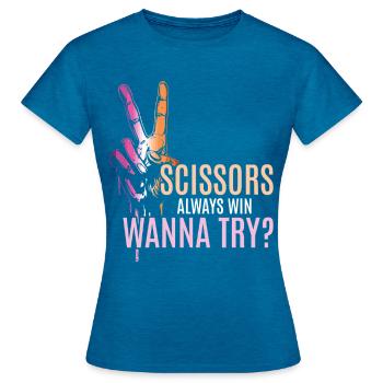 Lesbian Scissors Win Gay Pride LGBTQ Humor - Women's T-Shirt - antique blue sapphire heather - Front - AI Model Female 172 dark (172cm)