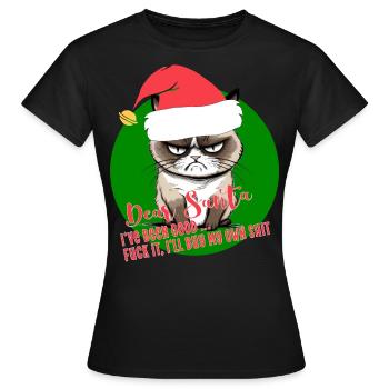 Cat Dear Santa Quote wish list fun Katze Nikolaus - Frauen T-Shirt - Schwarz - Vorne - AI Model Female 172 dark (172cm)