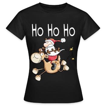 Ho ho ho Nikolaus auf Rentier - Weihnachtsmann - Frauen T-Shirt - Schwarz - Vorne - AI Model Female 172 dark (172cm)