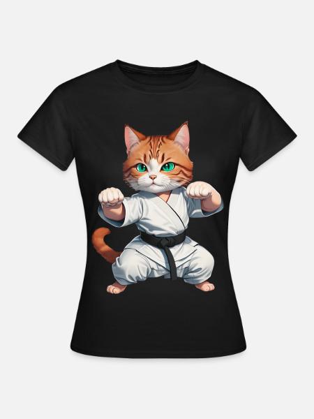 Karaté Chat - Kung-Fu Cat - T-shirt Femme - noir