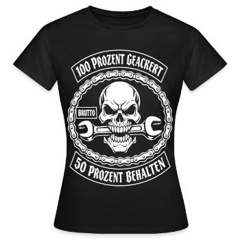 100 Prozent Geackert 50 Prozent Behalten - Frauen T-Shirt - Schwarz - Vorne - AI Model Female 172 dark (172cm)
