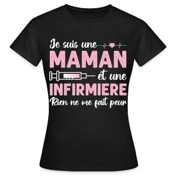 Maman et infirmière cadeau pour mère infirmiere - T-shirt Femme - noir - Devant - AI Model Female 172 dark (172cm)