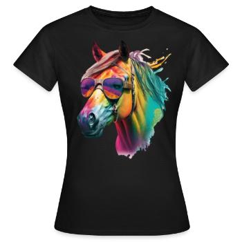 Pferdekopf Bunt Reite Pferde Rassen - Frauen T-Shirt - Schwarz - Vorne - AI Model Female 172 dark (172cm)
