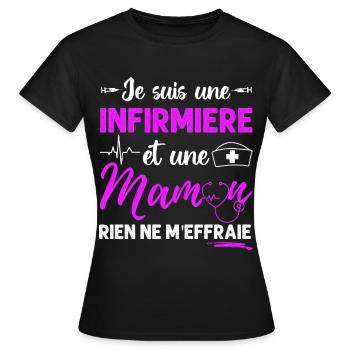 Infirmière et maman cadeau pour mère infirmiere - T-shirt Femme - noir - Devant - AI Model Female 172 dark (172cm)