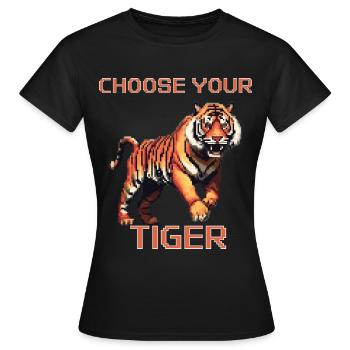 Wählen Sie Ihren Tiger | 8bit Tiger Abenteuer - Frauen T-Shirt - Schwarz - Vorne - AI Model Female 172 dark (172cm)