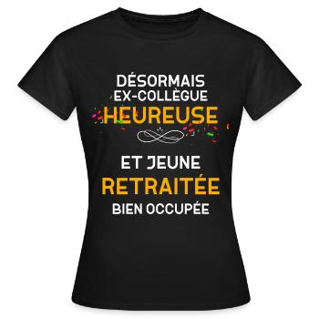 Ex Collègue Enfin Le Bonheur Citation Retraite - T-shirt Femme - noir - Devant - AI Model Female 172 dark (172cm)