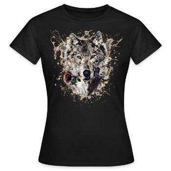 Wolf Lover avec Rose Destressed Grunge Style - T-shirt Femme - noir - Devant - AI Model Female 172 dark (172cm)