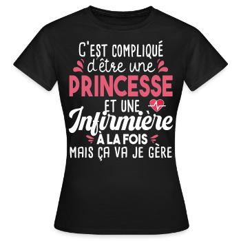 Infirmière Princesse Hôpital Soignante - T-shirt Femme - noir - Devant - AI Model Female 172 dark (172cm)