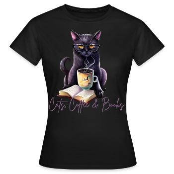 Cats coffee books Katzen Kaffee Bücher - Frauen T-Shirt - Schwarz - Vorne - AI Model Female 172 dark (172cm)