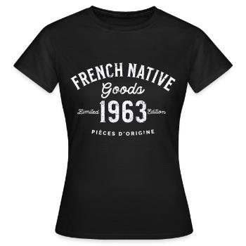 Französische einheimische Waren 1963 - Frauen T-Shirt - Schwarz - Vorne - AI Model Female 172 dark (172cm)