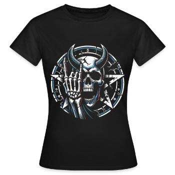 Skull with horns pentagram makes devil horns - Women's T-Shirt - black - Front - AI Model Female 172 dark (172cm)